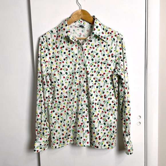 1970s vintage berry print button down shirt - size large - Picture 5 of 9